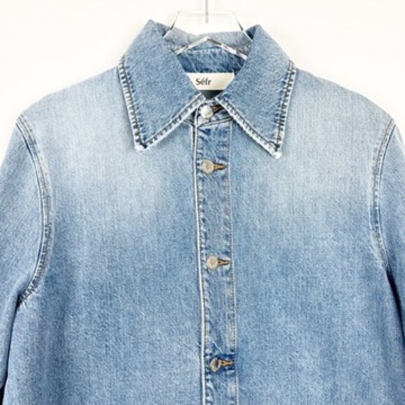 NWOT SÉFR Woody Denim Jean Shirt Men's Size Large In Rancher Blue Made In Italy - Picture 4 of 15